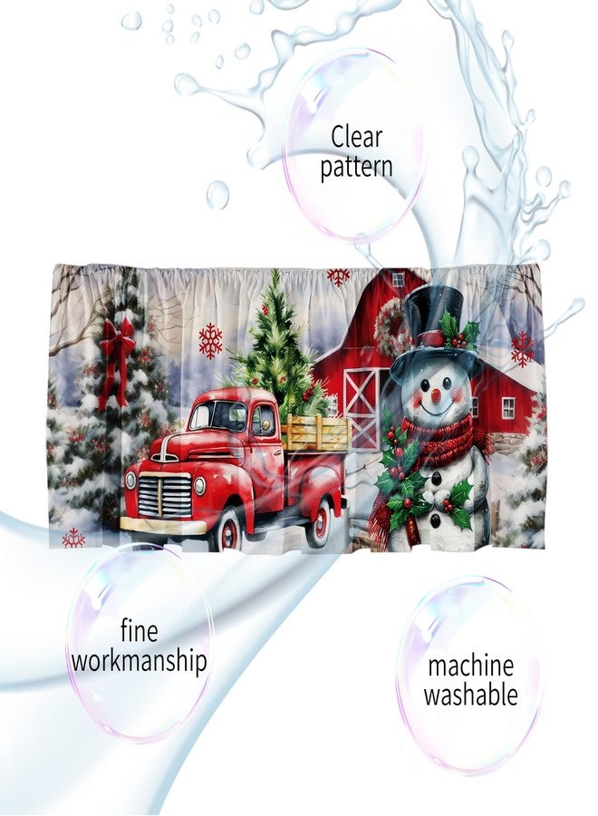 SUNWISHA Christmas Valance Curtains 52x18 Inch - Red Truck & Snowman Design with Snowy Village Scene - Festive Tree/Snowflakes Decor - Rod Pocket Kitchen/Bathroom Winter Valances - Image 4